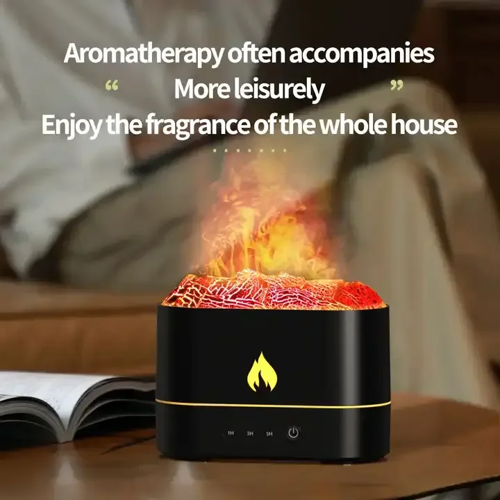 Masaüstü Renkli Led Işık Ultrasonik Simülasyon Yangın Etkisi Lava Volkan Hava Nemlendirici Uçucu Yağ Mini Alev Aroma Difuser